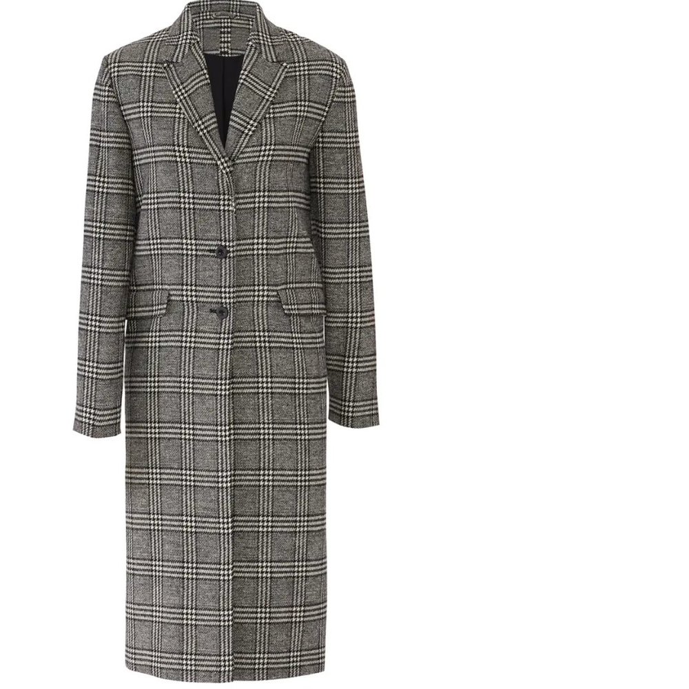 Grey Plaid Tailored Coat, Size XL
